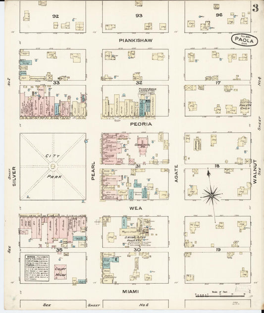 Sanborn Fire Insurance Map from Paola, Miami County, Kansas (1884), Sheet #0003 - Historic Sanborn Fire Insurance Map Print, vintage old map wall art, antique decor, genealogy gift, Kansas Kansas map