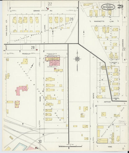 Sanborn Fire Insurance Map from Menominee, Menominee County, Michigan (1913), Sheet #0029 - Complete Map Set gallery image, historic Sanborn map, vintage wall art, Michigan Michigan
