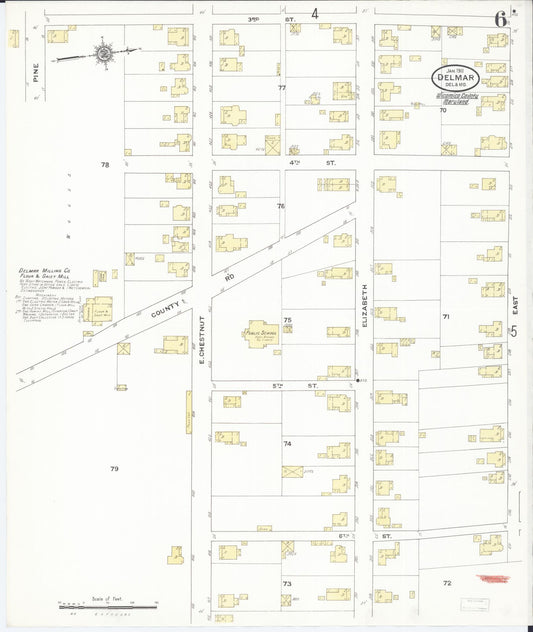 Sanborn Fire Insurance Map from Delmar, Sussex County, Del., And Wicomico County, MD, Delaware (1911), Sheet #0006 - Historic Sanborn Fire Insurance Map Print, vintage old map wall art, antique decor, genealogy gift, Delaware Delaware map
