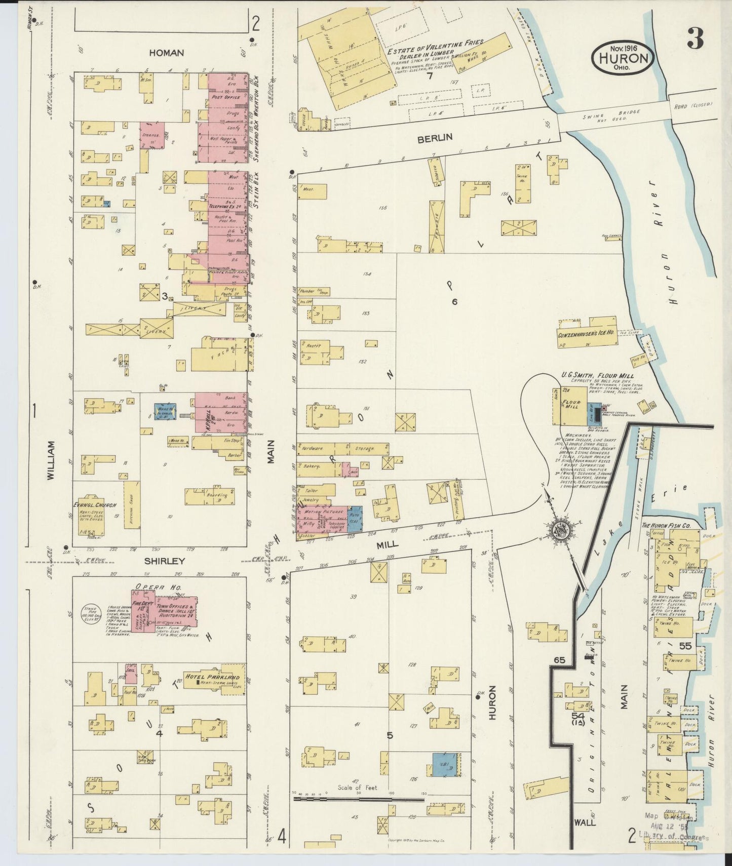Sanborn Fire Insurance Map from Huron, Erie County, Ohio (1916), Sheet #0003 - Historic Sanborn Fire Insurance Map Print, vintage old map wall art, antique decor, genealogy gift, Ohio Ohio map