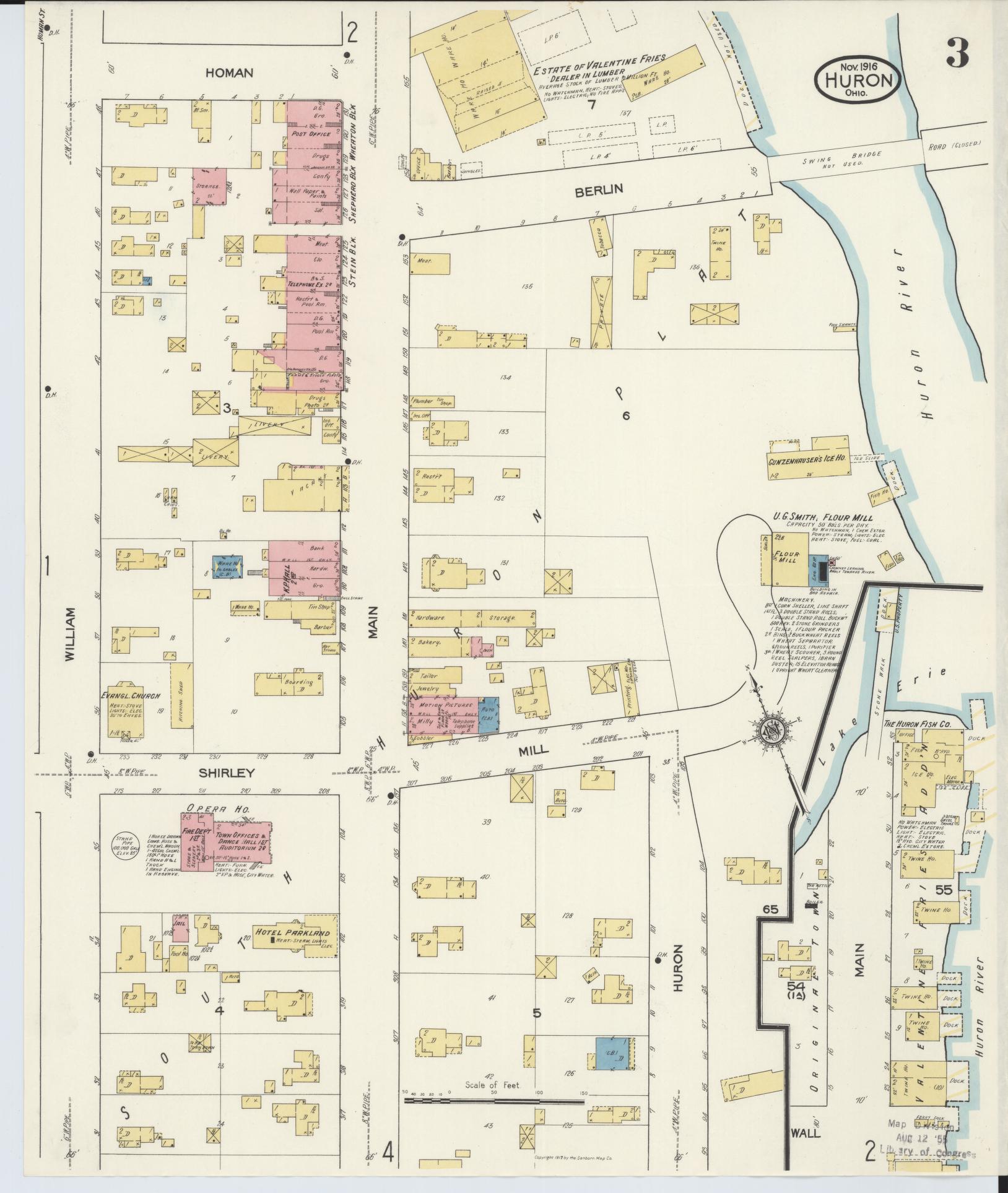 Sanborn Fire Insurance Map from Huron, Erie County, Ohio (1916), Sheet #0003 - Historic Sanborn Fire Insurance Map Print, vintage old map wall art, antique decor, genealogy gift, Ohio Ohio map