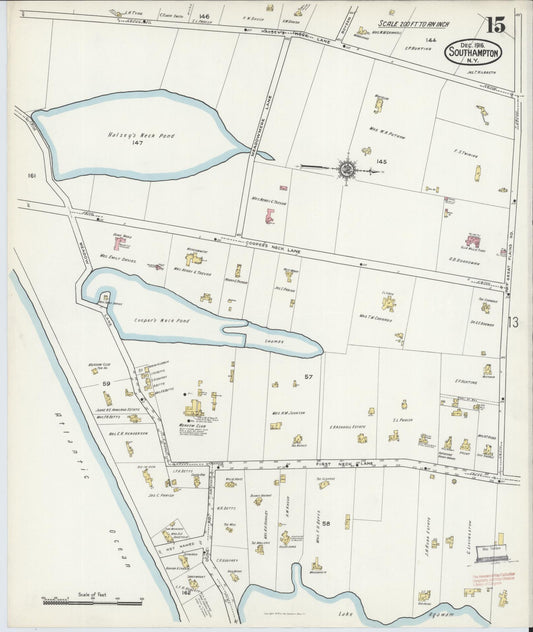 Sanborn Fire Insurance Map from Southampton, Suffolk County, New York (1916), Sheet #0015 - Historic Sanborn Fire Insurance Map Print, vintage old map wall art, antique decor, genealogy gift, New York New York map