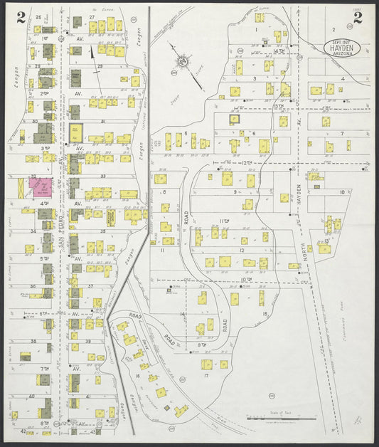 Sanborn Fire Insurance Map from Hayden, Gila County, Arizona (1927), Sheet #0002 - Historic Sanborn Fire Insurance Map Print, vintage old map wall art, antique decor, genealogy gift, Arizona Arizona map
