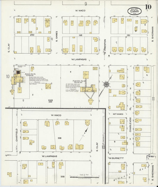 Sanborn Fire Insurance Map from Ennis, Ellis County, Texas (1920), Sheet #0010 - Historic Sanborn Fire Insurance Map Print, vintage old map wall art, antique decor, genealogy gift, Texas Texas map