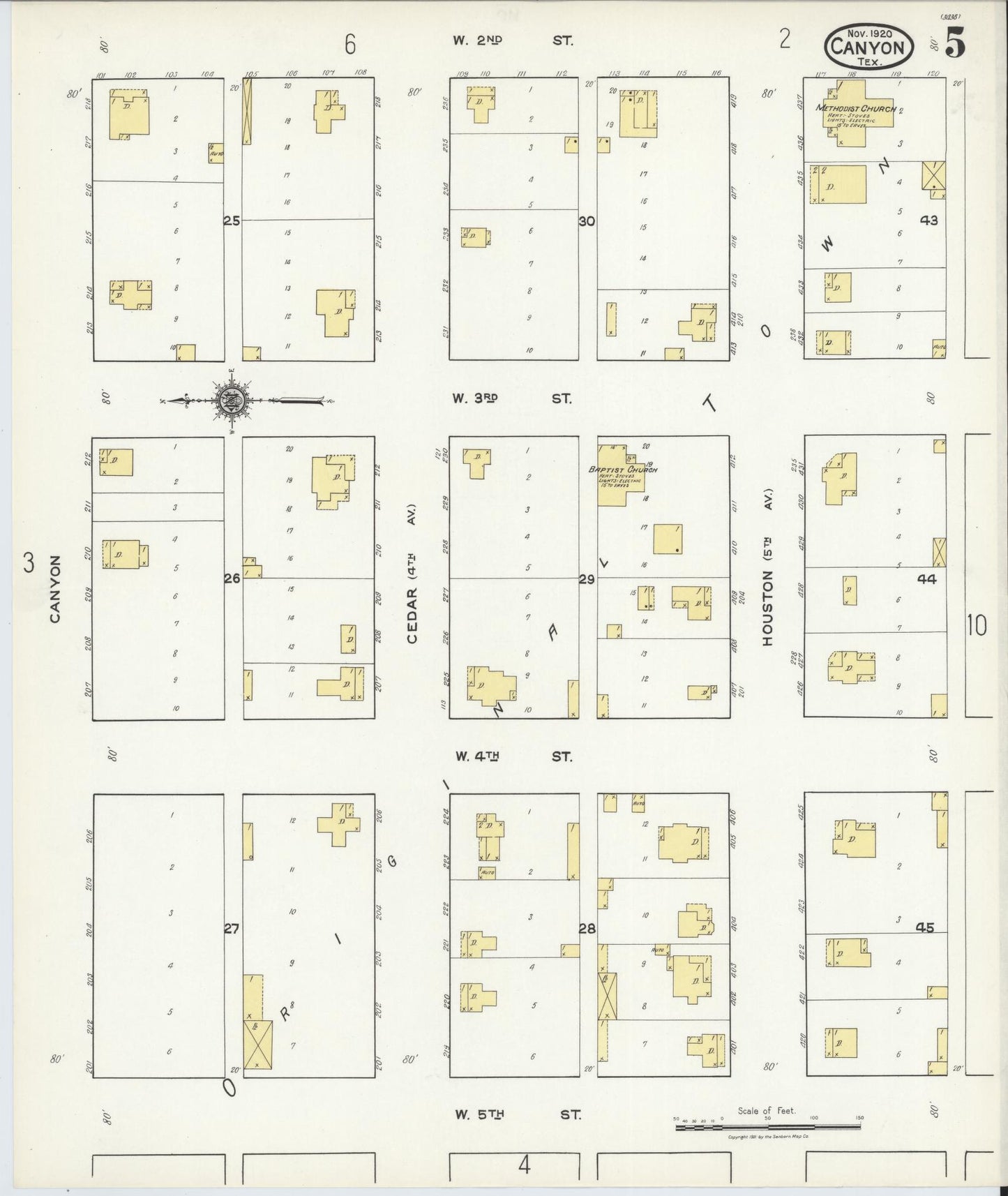 Sanborn Fire Insurance Map from Canyon, Randall County, Texas (1920), Sheet #0005 - Historic Sanborn Fire Insurance Map Print, vintage old map wall art, antique decor, genealogy gift, Texas Texas map