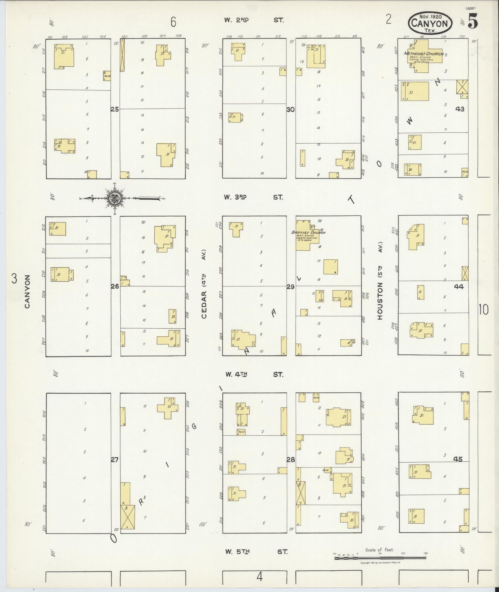 Sanborn Fire Insurance Map from Canyon, Randall County, Texas (1920), Sheet #0005 - Historic Sanborn Fire Insurance Map Print, vintage old map wall art, antique decor, genealogy gift, Texas Texas map