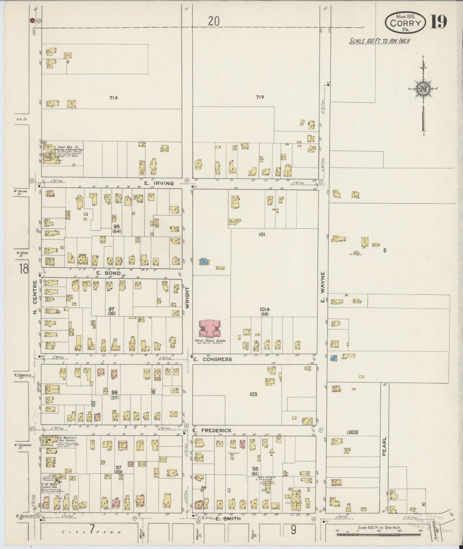 Sanborn Fire Insurance Map from Corry, Erie County, Pennsylvania (1915), Sheet #0019 - Historic Sanborn Fire Insurance Map Print, vintage old map wall art, antique decor, genealogy gift, Pennsylvania Pennsylvania map