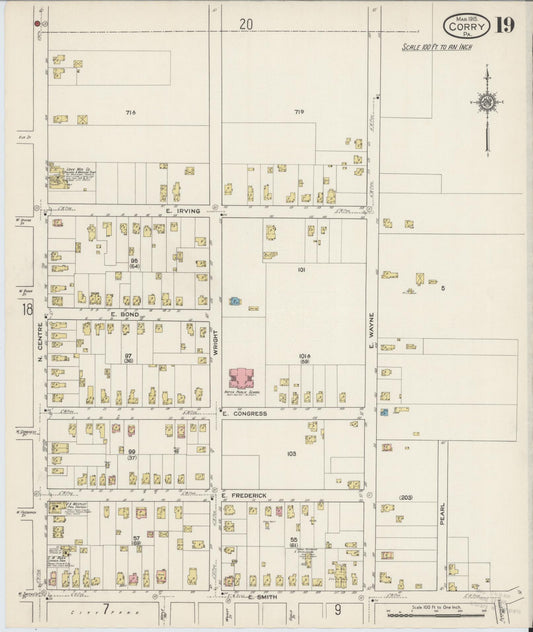 Sanborn Fire Insurance Map from Corry, Erie County, Pennsylvania (1915), Sheet #0019 - Historic Sanborn Fire Insurance Map Print, vintage old map wall art, antique decor, genealogy gift, Pennsylvania Pennsylvania map