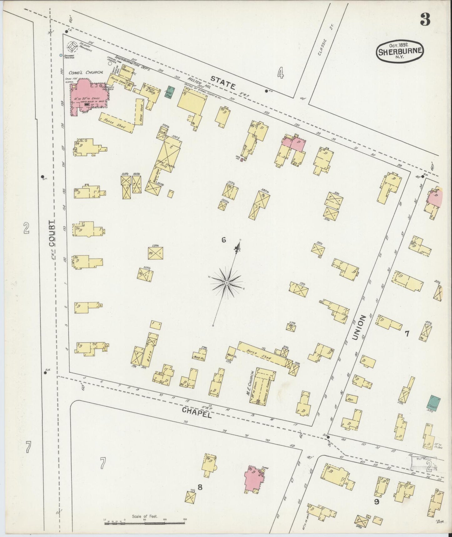 Sanborn Fire Insurance Map from Sherburne, Chenango County, New York (1892), Sheet #0003 - Historic Sanborn Fire Insurance Map Print, vintage old map wall art, antique decor, genealogy gift, New York New York map