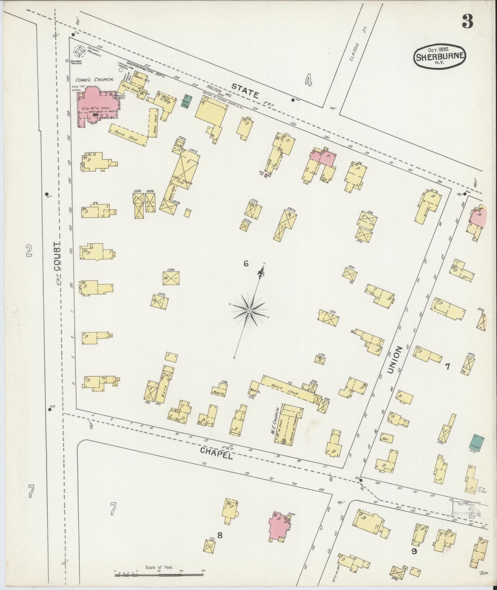 Sanborn Fire Insurance Map from Sherburne, Chenango County, New York (1892), Sheet #0003 - Historic Sanborn Fire Insurance Map Print, vintage old map wall art, antique decor, genealogy gift, New York New York map