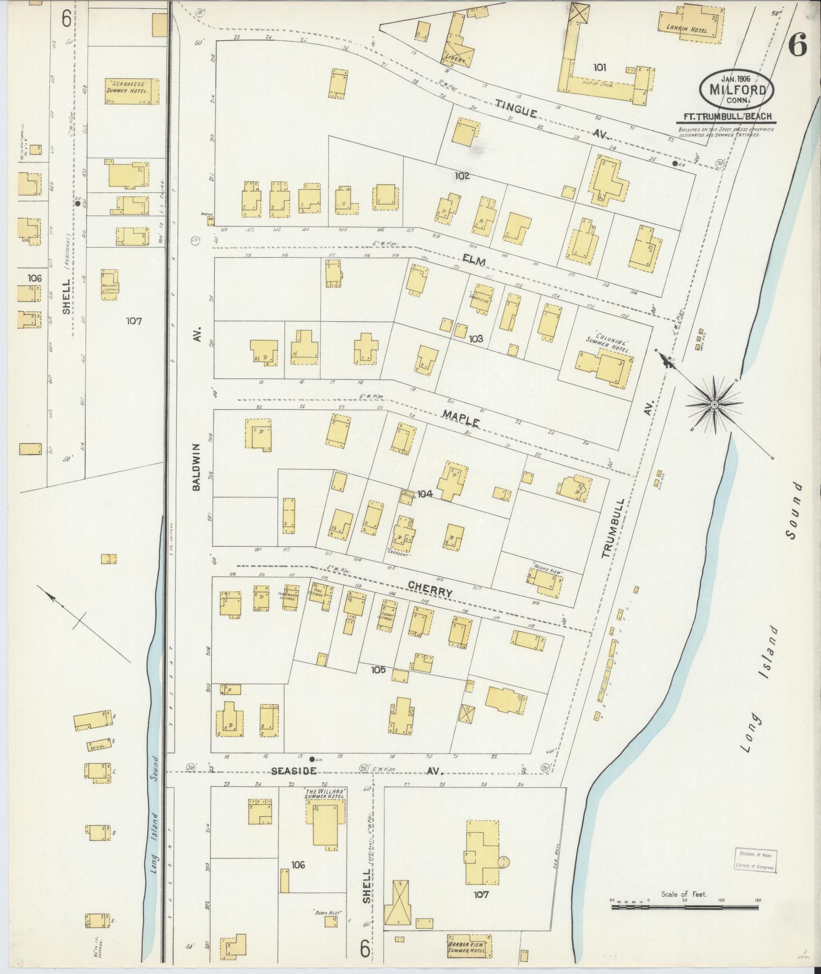 Sanborn Fire Insurance Map from Milford, New Haven County, Connecticut (1906), Sheet #0006 - Complete Map Set gallery image, historic Sanborn map, vintage wall art, Connecticut Connecticut