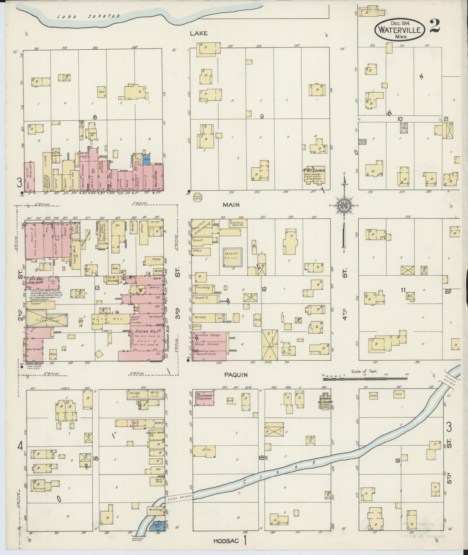 Sanborn Fire Insurance Map from Waterville, Le Sueur County, Minnesota (1914), Sheet #0002 - Complete Map Set gallery image, historic Sanborn map, vintage wall art, Minnesota Minnesota