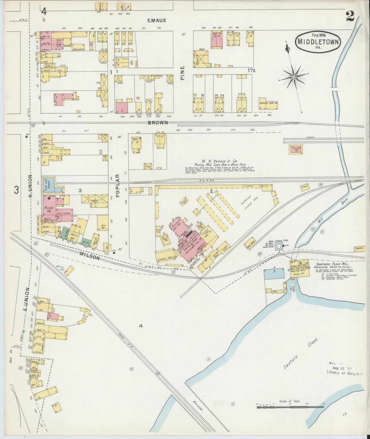 Sanborn Fire Insurance Map from Middletown, Dauphin County, Pennsylvania (1896), Sheet #0002 - Historic Sanborn Fire Insurance Map Print, vintage old map wall art, antique decor, genealogy gift, Pennsylvania Pennsylvania map