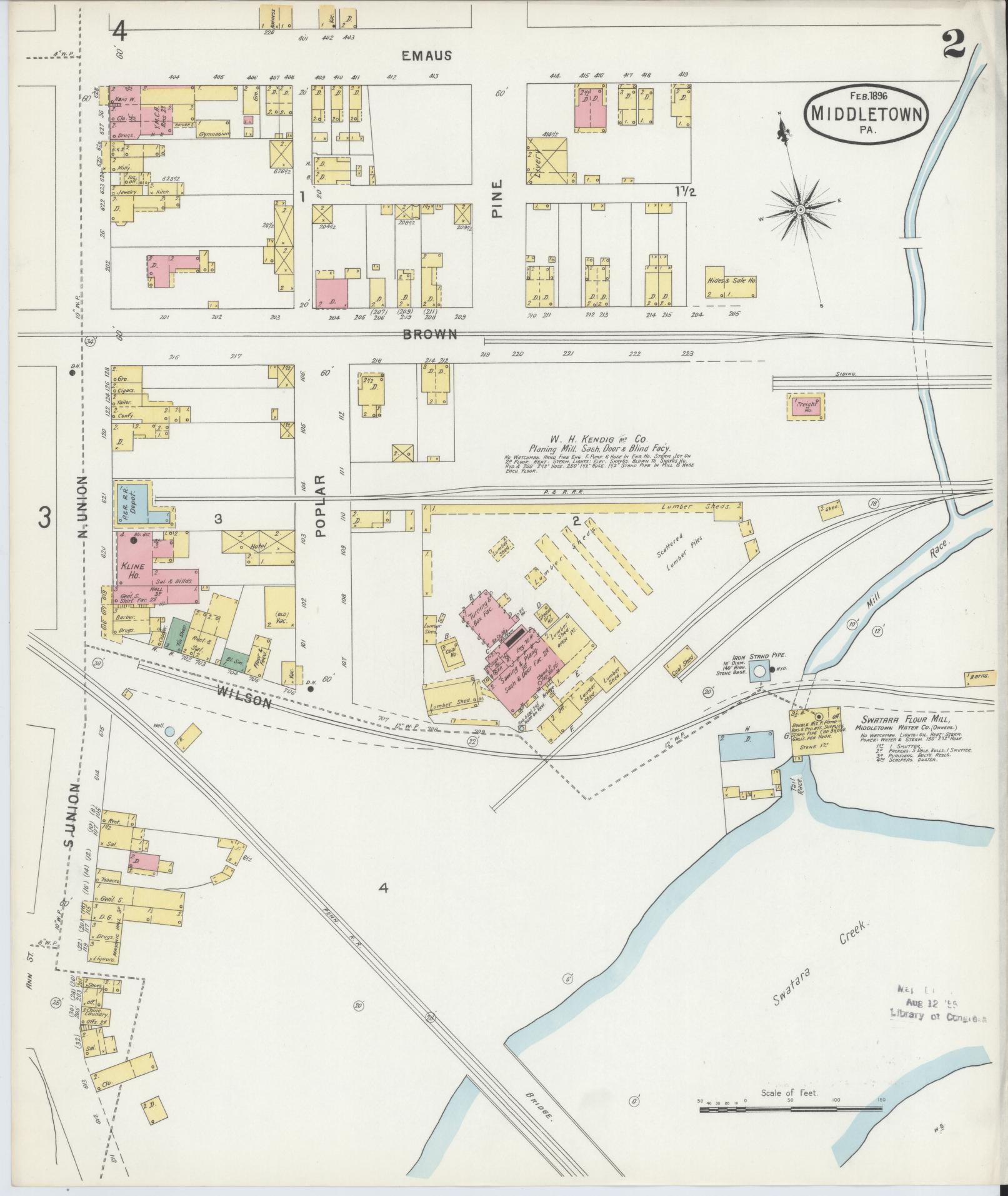 Sanborn Fire Insurance Map from Middletown, Dauphin County, Pennsylvania (1896), Sheet #0002 - Historic Sanborn Fire Insurance Map Print, vintage old map wall art, antique decor, genealogy gift, Pennsylvania Pennsylvania map