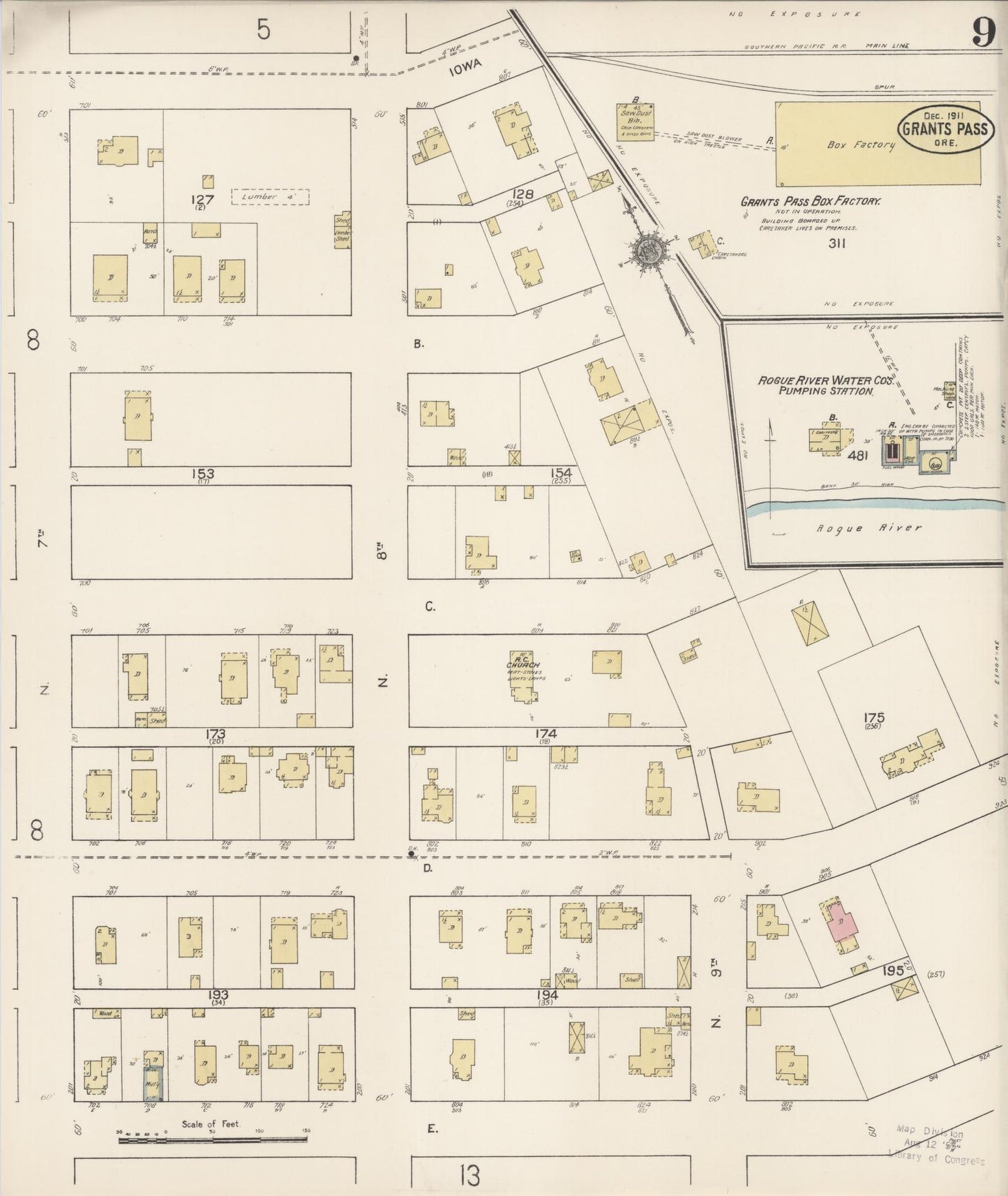 Sanborn Fire Insurance Map from Grants Pass, Josephine County, Oregon (1911), Sheet #0009 - Complete Map Set gallery image, historic Sanborn map, vintage wall art, Oregon Oregon