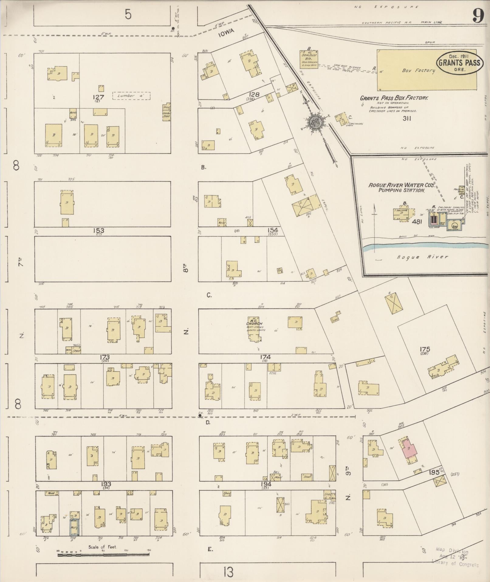 Sanborn Fire Insurance Map from Grants Pass, Josephine County, Oregon (1911), Sheet #0009 - Complete Map Set gallery image, historic Sanborn map, vintage wall art, Oregon Oregon
