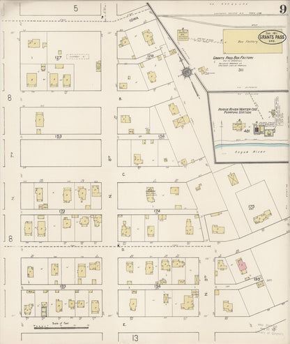 Sanborn Fire Insurance Map from Grants Pass, Josephine County, Oregon (1911), Sheet #0009 - Complete Map Set gallery image, historic Sanborn map, vintage wall art, Oregon Oregon