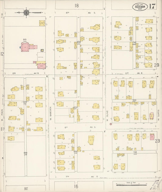 Sanborn Fire Insurance Map from Bozeman, Gallatin County, Montana (1912), Sheet #0017 - Historic Sanborn Fire Insurance Map Print, vintage old map wall art, antique decor, genealogy gift, Montana Montana map