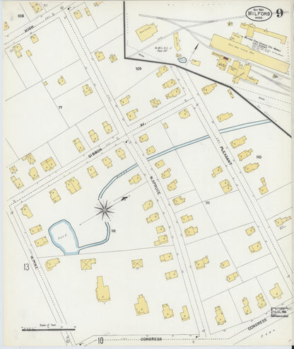 Sanborn Fire Insurance Map from Milford, Worcester County, Massachusetts (1903), Sheet #0009 - Historic Sanborn Fire Insurance Map Print, vintage old map wall art, antique decor, genealogy gift, Massachusetts Massachusetts map