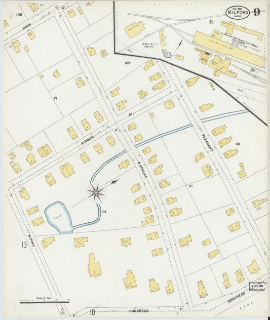 Sanborn Fire Insurance Map from Milford, Worcester County, Massachusetts (1903), Sheet #0009 - Historic Sanborn Fire Insurance Map Print, vintage old map wall art, antique decor, genealogy gift, Massachusetts Massachusetts map