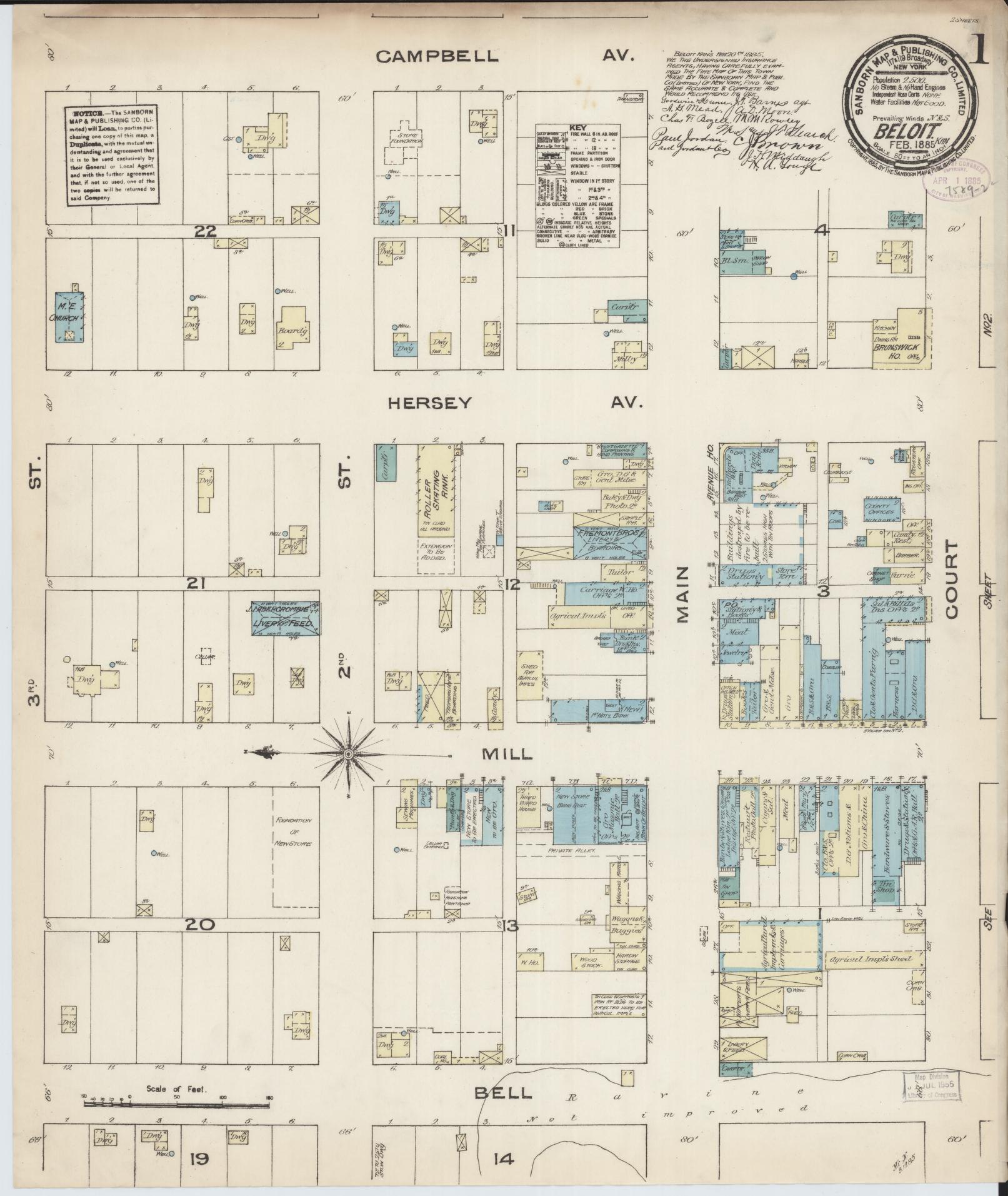 Sanborn Fire Insurance Map from Beloit, Mitchell County, Kansas (1885), Sheet #0001 - Complete Map Set gallery image, historic Sanborn map, vintage wall art, Kansas Kansas