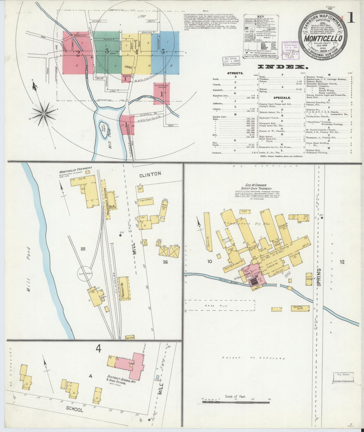 Sanborn Fire Insurance Map from Monticello, Sullivan County, New York (1904), Sheet #0001 - Historic Sanborn Fire Insurance Map Print, vintage old map wall art, antique decor, genealogy gift, New York New York map