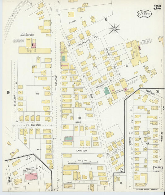 Sanborn Fire Insurance Map from Everett, Middlesex County, Massachusetts (1903), Sheet #0032 - Historic Sanborn Fire Insurance Map Print, vintage old map wall art, antique decor, genealogy gift, Massachusetts Massachusetts map