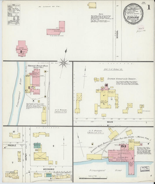 Sanborn Fire Insurance Map from Gorham, Cumberland County, Maine (1897), Sheet #0001 - Complete Map Set gallery image, historic Sanborn map, vintage wall art, Maine Maine