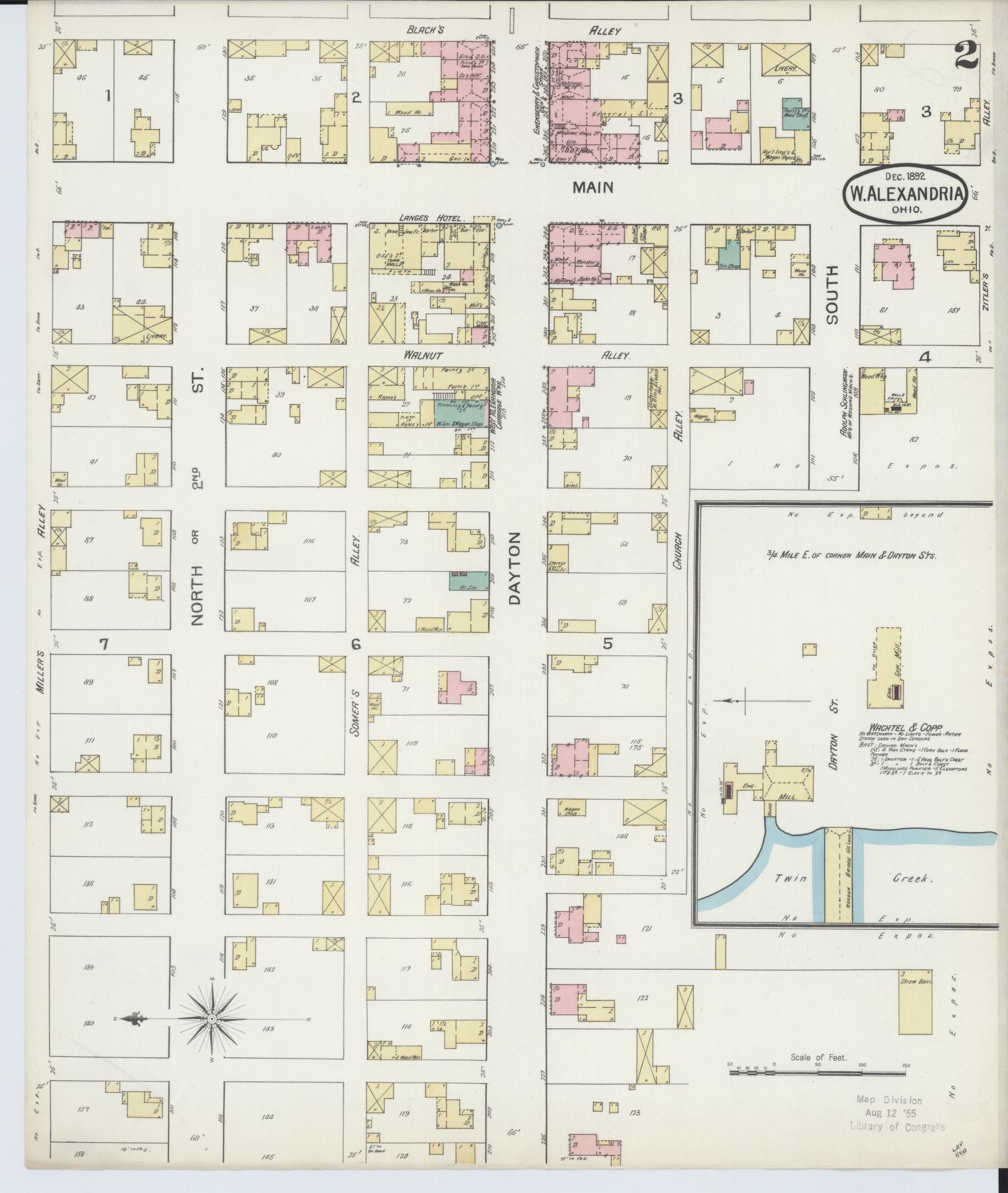 Sanborn Fire Insurance Map from West Alexandria, Preble County, Ohio (1892), Sheet #0002 - Historic Sanborn Fire Insurance Map Print, vintage old map wall art, antique decor, genealogy gift, Ohio Ohio map