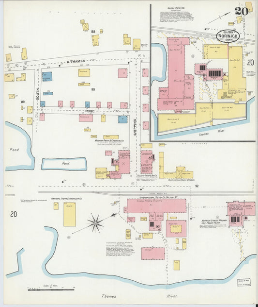 Sanborn Fire Insurance Map from Norwich, New London County, Connecticut (1903), Sheet #0020 - Historic Sanborn Fire Insurance Map Print, vintage old map wall art, antique decor, genealogy gift, Connecticut Connecticut map