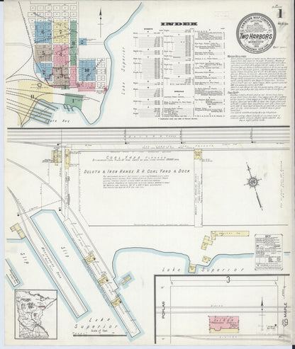 Sanborn Fire Insurance Map from Two Harbors, Lake County, Minnesota (1914), Sheet #0001 - Historic Sanborn Fire Insurance Map Print, vintage old map wall art, antique decor, genealogy gift, Minnesota Minnesota map