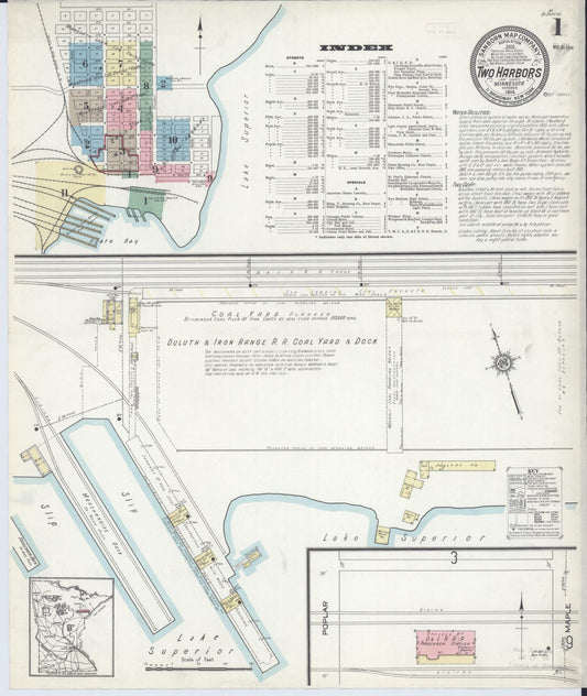 Sanborn Fire Insurance Map from Two Harbors, Lake County, Minnesota (1914), Sheet #0001 - Historic Sanborn Fire Insurance Map Print, vintage old map wall art, antique decor, genealogy gift, Minnesota Minnesota map