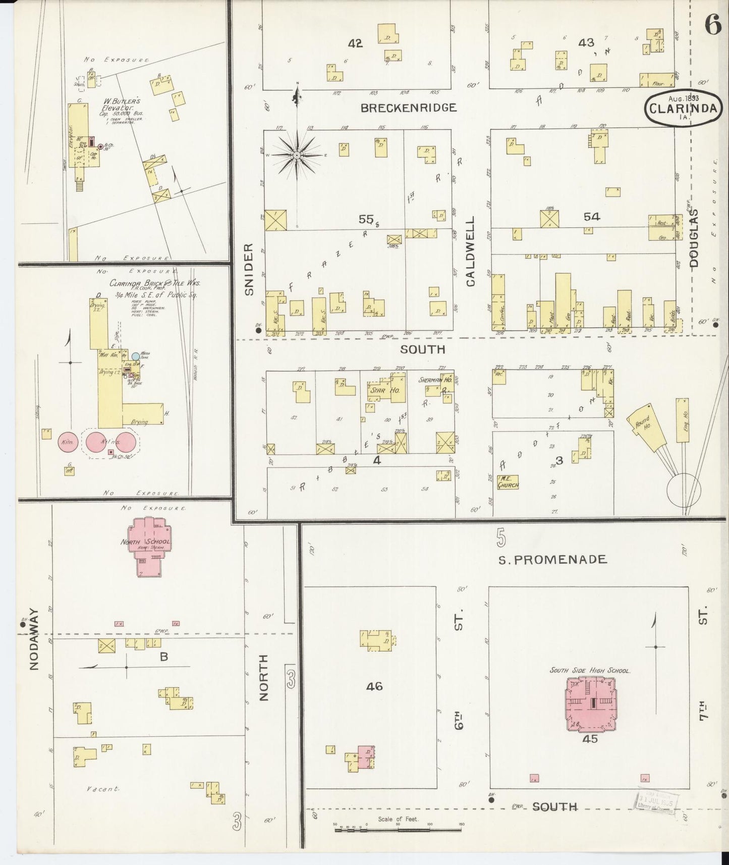 Sanborn Fire Insurance Map from Clarinda, Page County, Iowa (1893), Sheet #0006 - Historic Sanborn Fire Insurance Map Print, vintage old map wall art