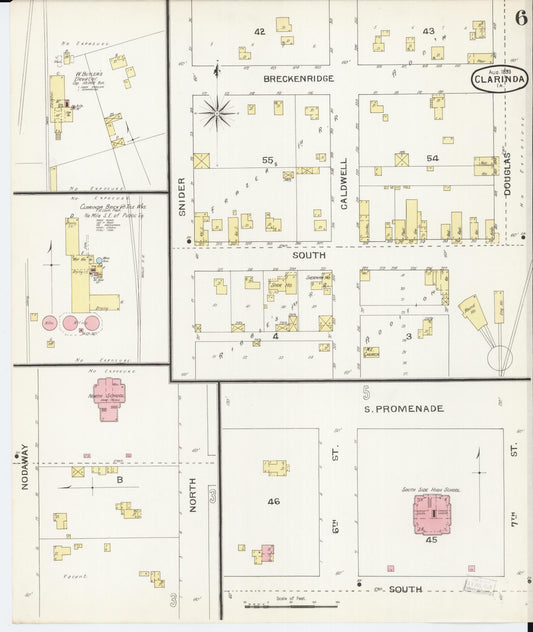 Sanborn Fire Insurance Map from Clarinda, Page County, Iowa (1893), Sheet #0006 - Historic Sanborn Fire Insurance Map Print, vintage old map wall art