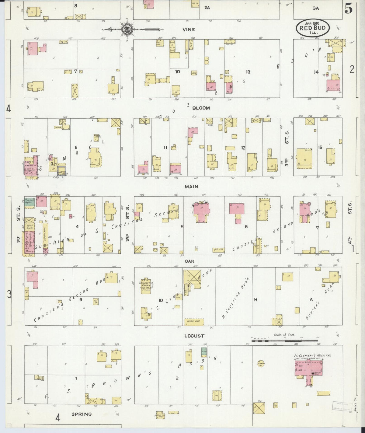 Sanborn Fire Insurance Map from Red Bud, Randolph County, Illinois (1910), Sheet #0005 - Complete Map Set gallery image, historic Sanborn map, vintage wall art, Illinois Illinois