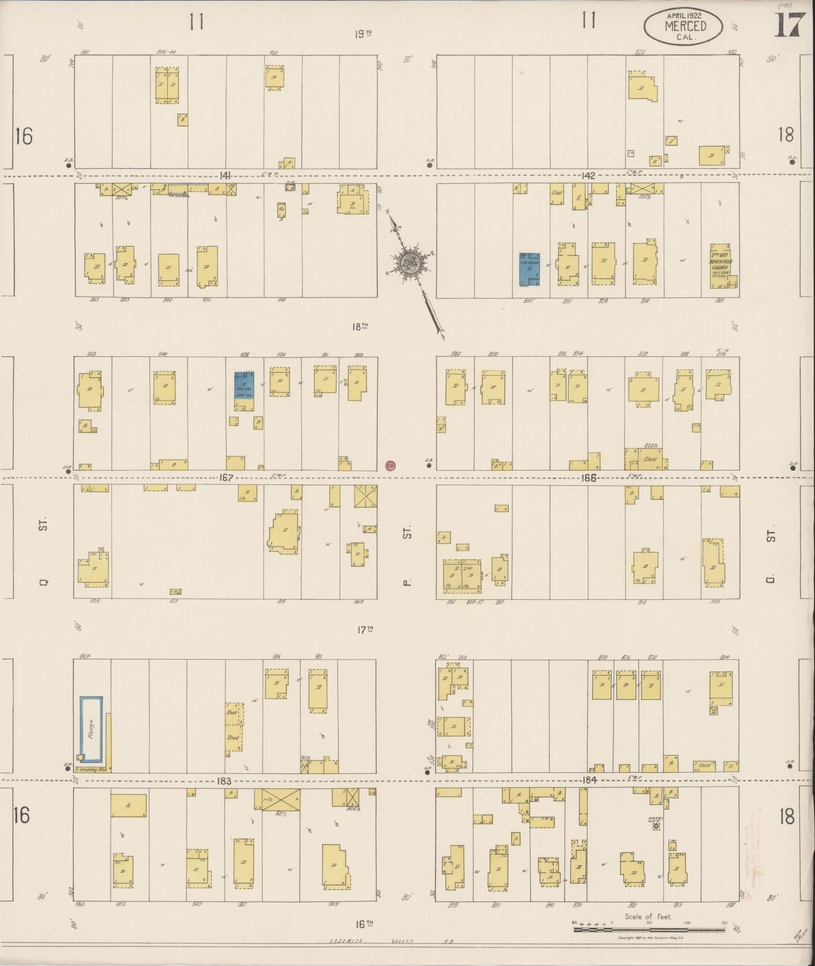 Sanborn Fire Insurance Map from Merced, Merced County, California (1922), Sheet #0017 - Historic Sanborn Fire Insurance Map Print, vintage old map wall art, antique decor, genealogy gift, California California map