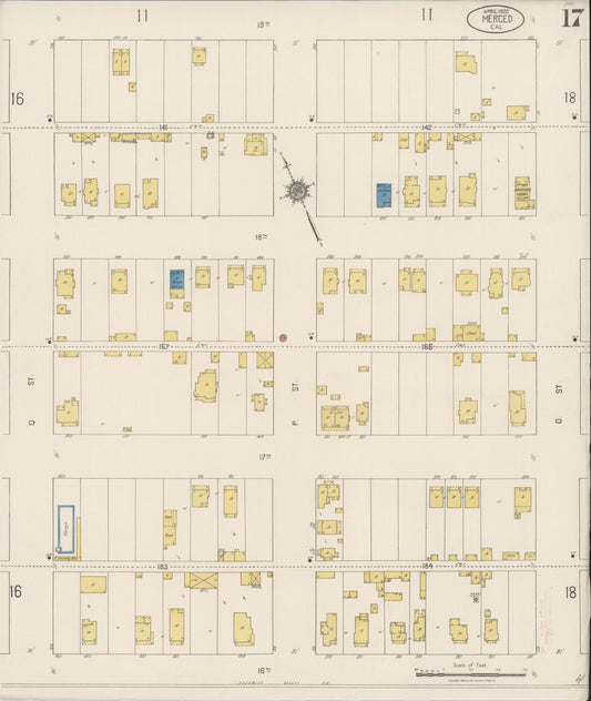 Sanborn Fire Insurance Map from Merced, Merced County, California (1922), Sheet #0017 - Historic Sanborn Fire Insurance Map Print, vintage old map wall art, antique decor, genealogy gift, California California map