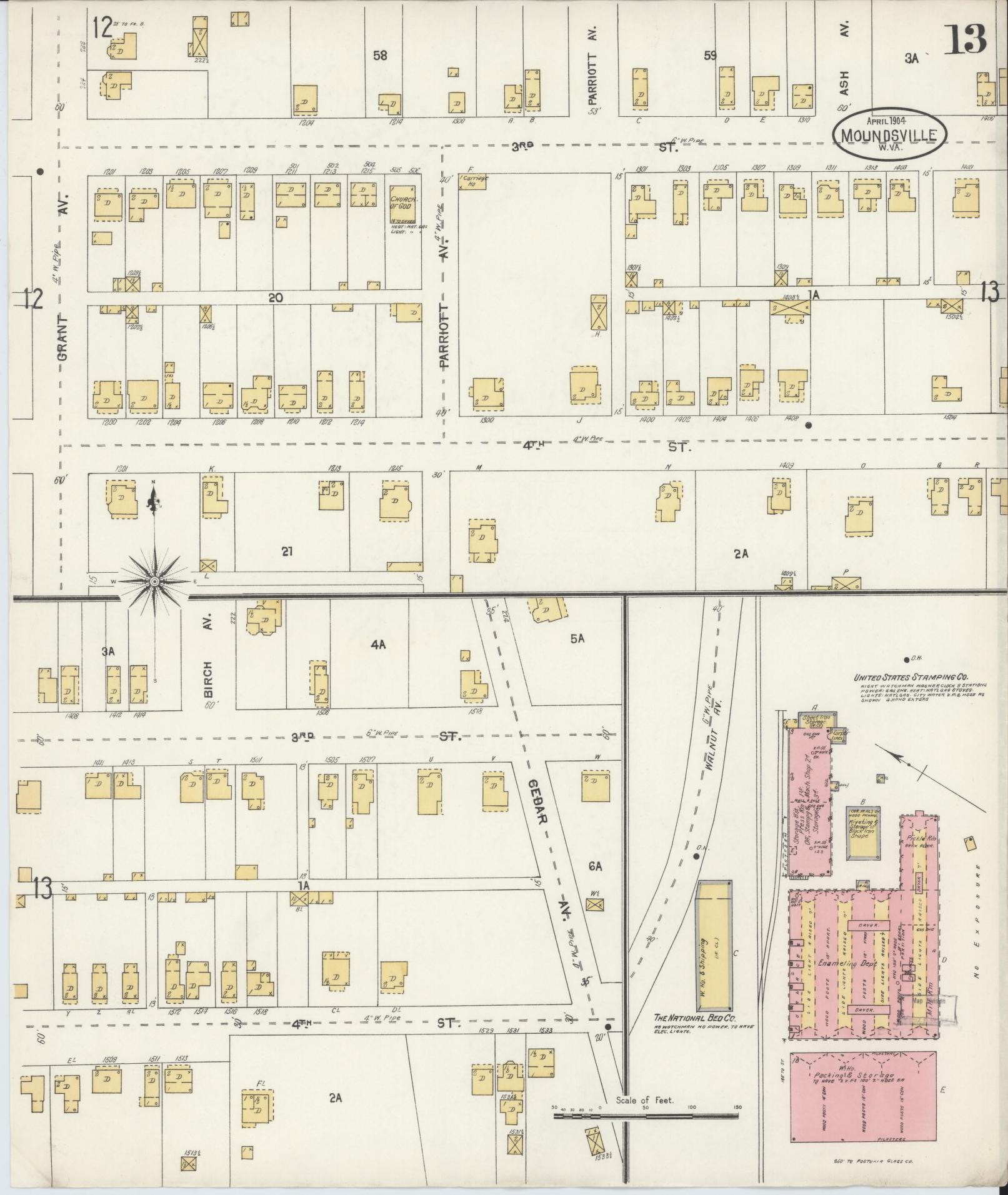 Sanborn Fire Insurance Map from Moundsville, Marshall County, West Virginia (1904), Sheet #0013 - Complete Map Set gallery image, historic Sanborn map, vintage wall art, West Virginia West Virginia