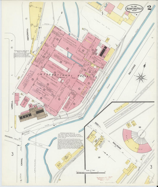 Sanborn Fire Insurance Map from Rumford Falls, Oxford County, Maine (1907), Sheet #0002 - Historic Sanborn Fire Insurance Map Print, vintage old map wall art, antique decor, genealogy gift, Maine Maine map
