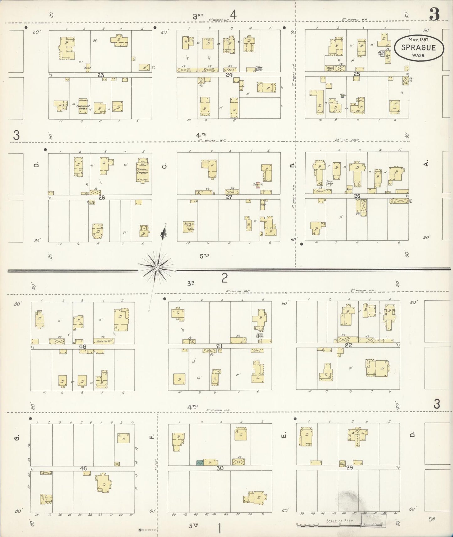 Sanborn Fire Insurance Map from Sprague, Lincoln County, Washington (1897), Sheet #0003 - Complete Map Set gallery image, historic Sanborn map, vintage wall art, Washington Washington