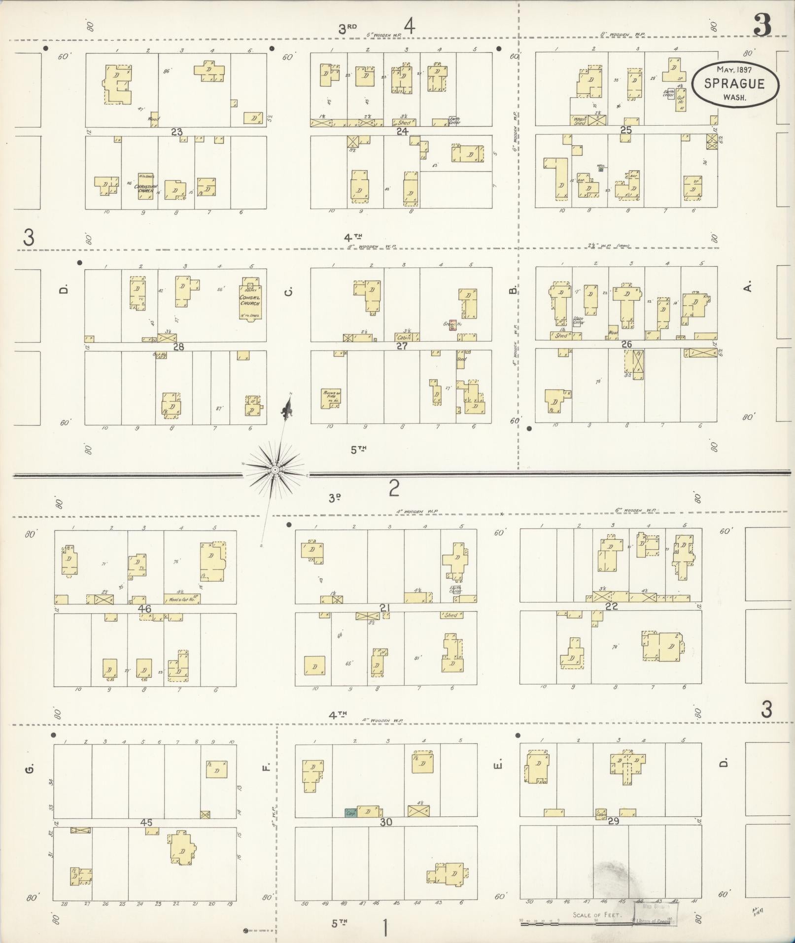 Sanborn Fire Insurance Map from Sprague, Lincoln County, Washington (1897), Sheet #0003 - Complete Map Set gallery image, historic Sanborn map, vintage wall art, Washington Washington