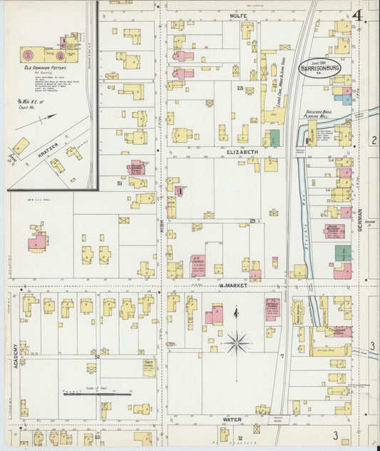 Sanborn Fire Insurance Map from Harrisonburg, Independent Cities, Virginia (1902), Sheet #0004 - Historic Sanborn Fire Insurance Map Print, vintage old map wall art, antique decor, genealogy gift, Virginia Virginia map