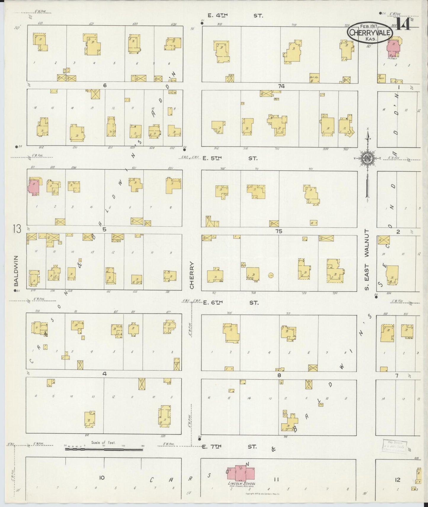 Sanborn Fire Insurance Map from Cherryvale, Montgomery County, Kansas (1917), Sheet #0014 - Historic Sanborn Fire Insurance Map Print, vintage old map wall art, antique decor, genealogy gift, Kansas Kansas map