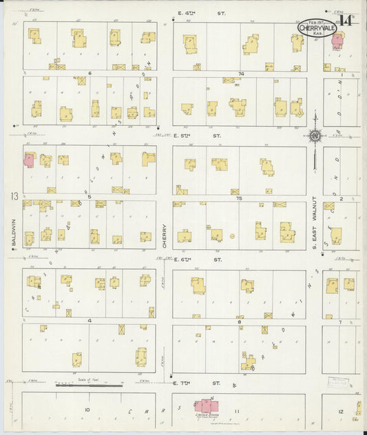 Sanborn Fire Insurance Map from Cherryvale, Montgomery County, Kansas (1917), Sheet #0014 - Historic Sanborn Fire Insurance Map Print, vintage old map wall art, antique decor, genealogy gift, Kansas Kansas map