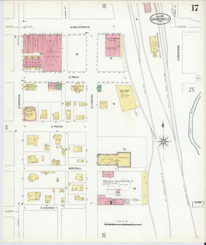 Sanborn Fire Insurance Map from Gainesville, Cooke County, Texas (1908), Sheet #0017 - Historic Sanborn Fire Insurance Map Print, vintage old map wall art, antique decor, genealogy gift, Texas Texas map