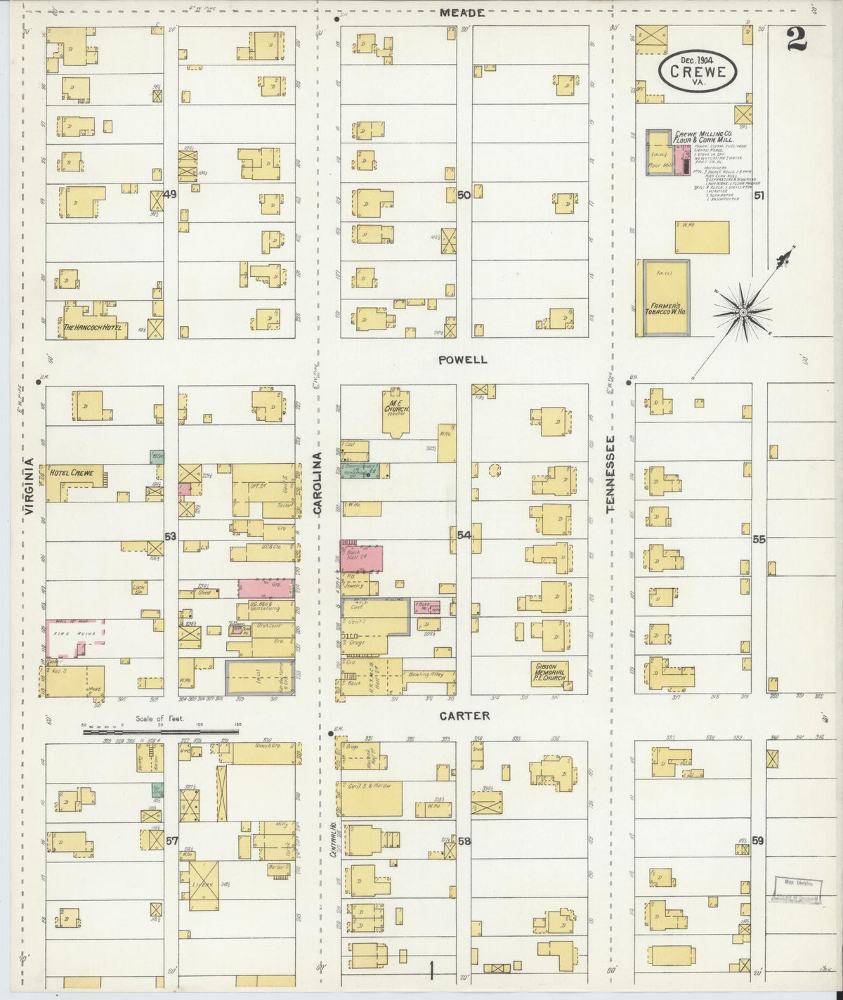 Sanborn Fire Insurance Map from Crewe, Nottoway County, Virginia (1904), Sheet #0002 - Complete Map Set gallery image, historic Sanborn map, vintage wall art, Virginia Virginia