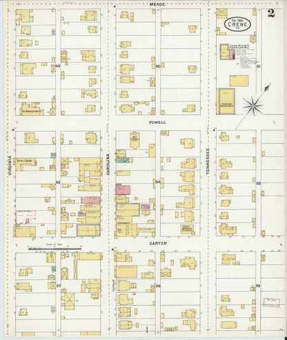 Sanborn Fire Insurance Map from Crewe, Nottoway County, Virginia (1904), Sheet #0002 - Complete Map Set gallery image, historic Sanborn map, vintage wall art, Virginia Virginia