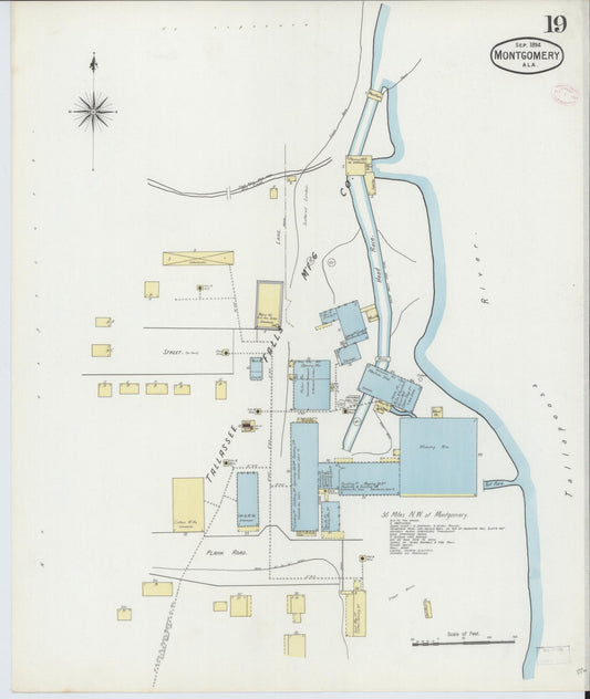 Sanborn Fire Insurance Map from Montgomery, Montgomery County, Alabama (1894), Sheet #0019 - Historic Sanborn Fire Insurance Map Print, vintage old map wall art, antique decor, genealogy gift, Alabama Alabama map