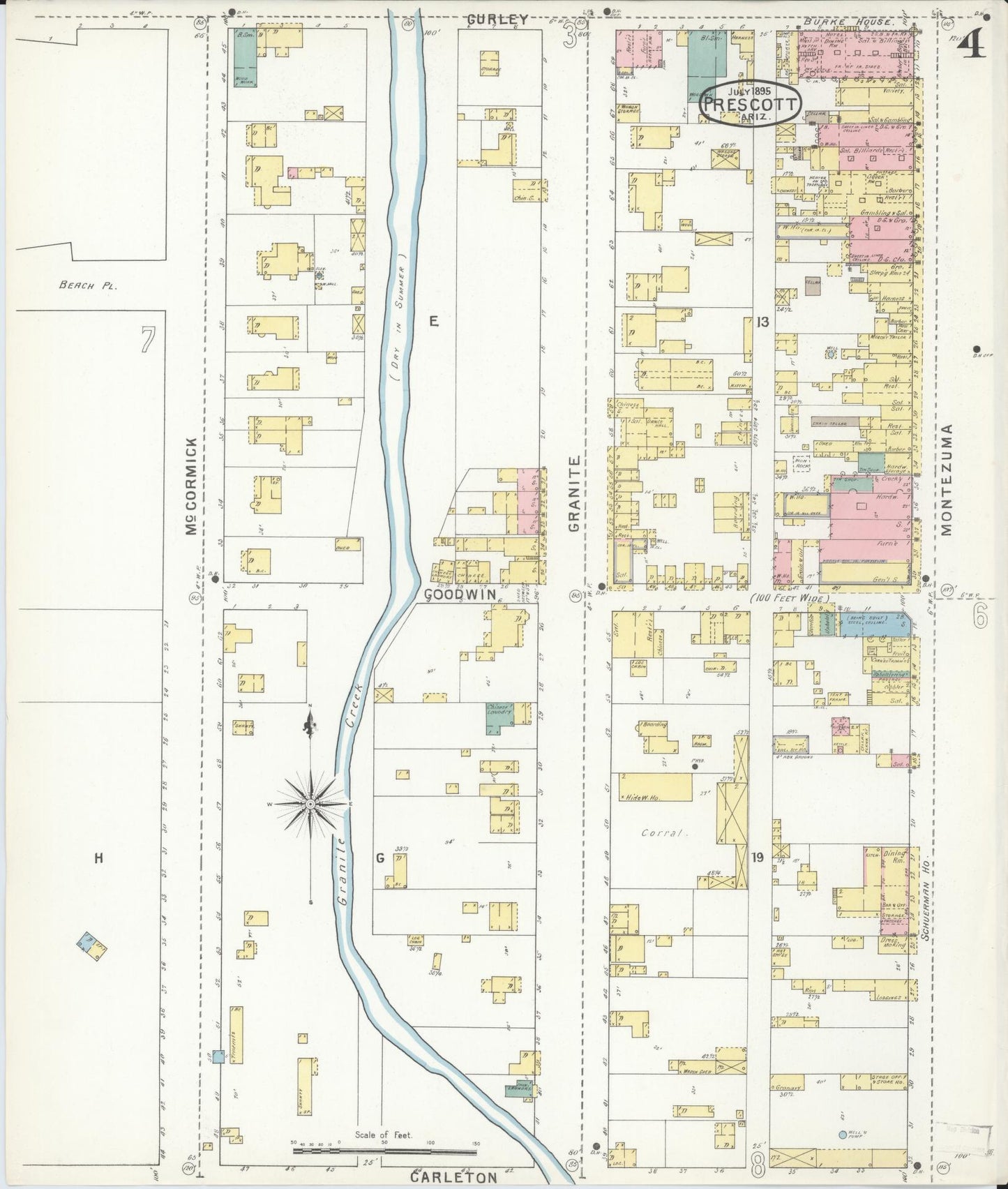 Sanborn Fire Insurance Map from Prescott, Yavapai County, Arizona (1895), Sheet #0004 - Complete Map Set gallery image, historic Sanborn map, vintage wall art, Arizona Arizona