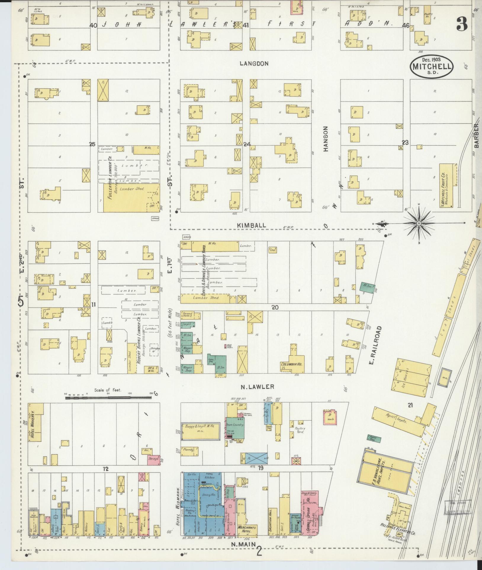 Sanborn Fire Insurance Map from Mitchell, Davison County, South Dakota (1903), Sheet #0003 - Complete Map Set gallery image, historic Sanborn map, vintage wall art, South Dakota South Dakota